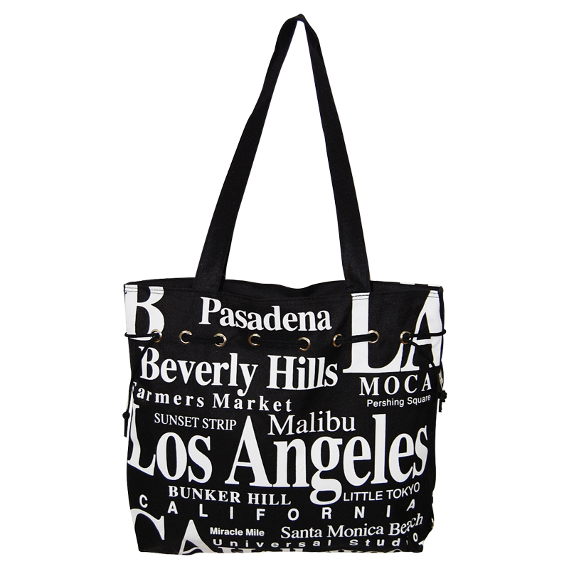Los Angeles Canvas Tote Bag with Top Zipper, 14.5"H