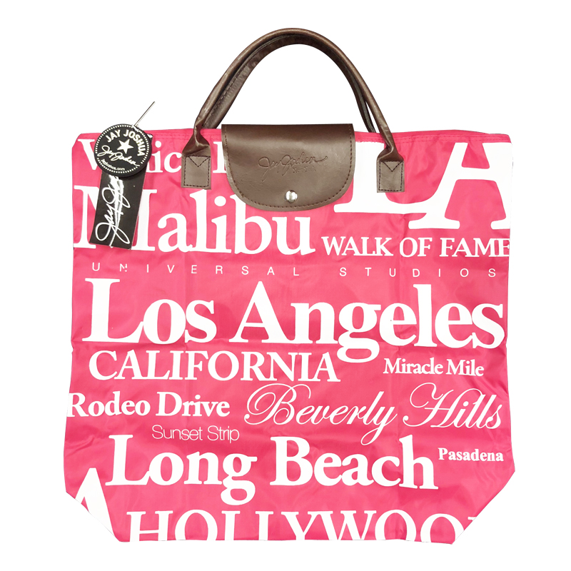 Los Angeles Themed Tote with Top Closure, Waterproof Canvas in Pink