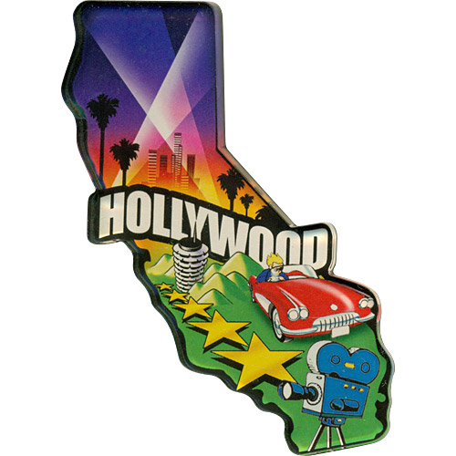 Hollywood California State Map Acrylic Magnet - Large