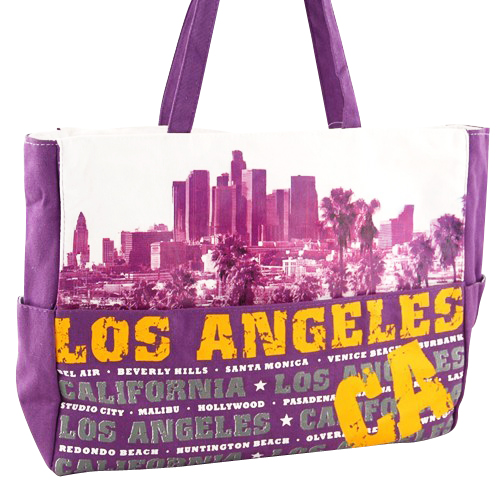 Los Angeles CA City View Tote Bag, Purple