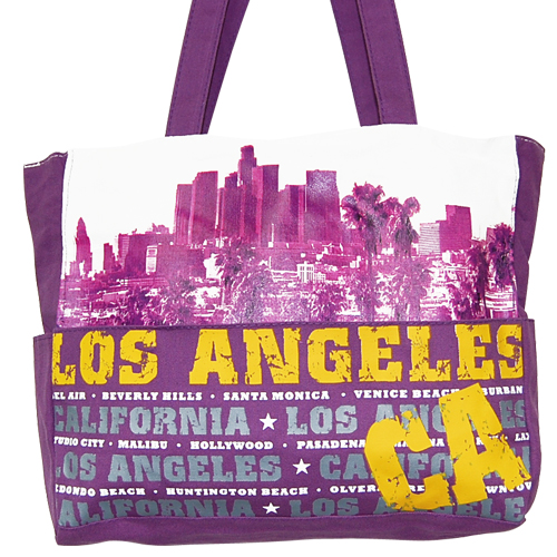 Los Angeles CA City View Tote Bag, Purple, photo-1