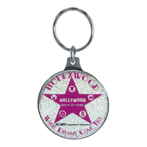 Hollywood Walk of Fame Pink Glitter Metal Keychain