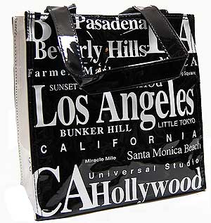 Los Angeles City PVC Tote Bag in B/W Letter, 8.5H