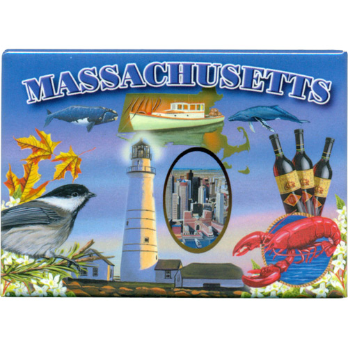 Massachusetts State Icons Souvenir Large Metal Magnet