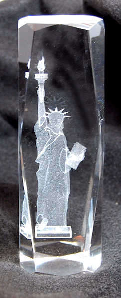 3D Laser-Etched Crystal - Large Statue of Liberty