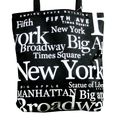 Black New York Landmarks Typography Canvas Tote Bag, 14.5