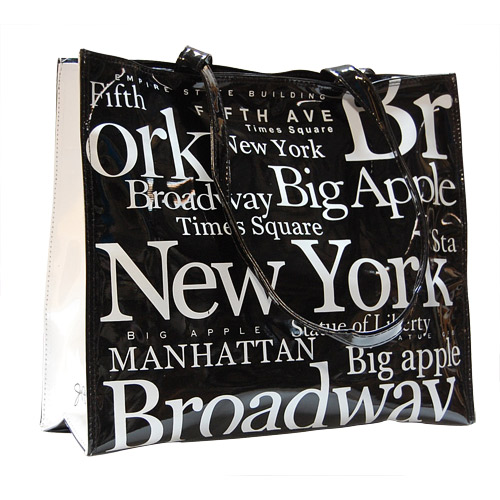 New York City B/W Letter Shopping Tote Bag, Large