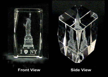 3D Laser-Etched Crystal - I Love NY