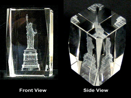 3D Laser-Etched Crystal - Statue of Liberty