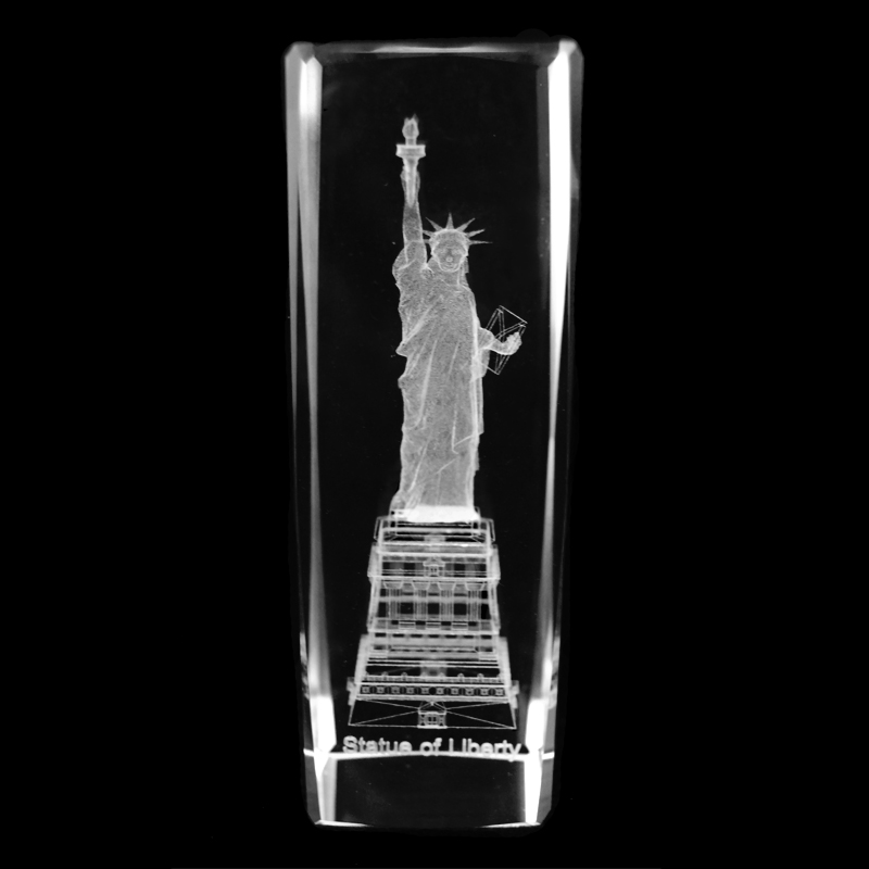 Crystal Paperweight with Statue of Liberty Engraving, 6H