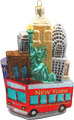 New York City Red Tour Bus Cityscape Glass Ornament