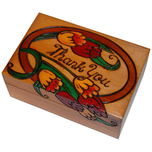 Wooden Box Carved with Thank You, 5-7/8L