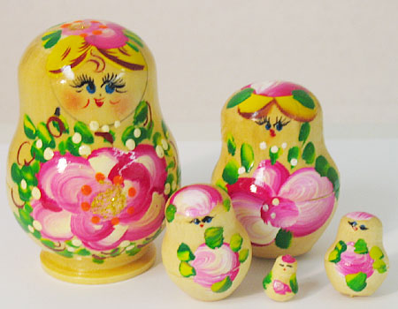3 Miniature Russian Doll Set - 5 Nesting Dolls, Natural