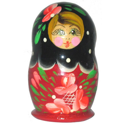 3 Miniature Russian Doll Set - 5 Nesting Dolls, Black/Red