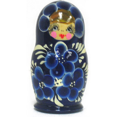 3 Miniature Russian Doll Set - 5 Nesting Dolls, Navy Blue