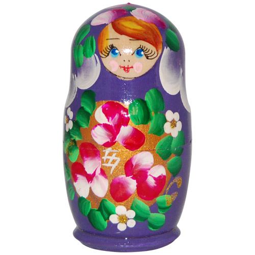 3.75 Miniature Russian Doll Set - 5 Nesting Dolls, Purple