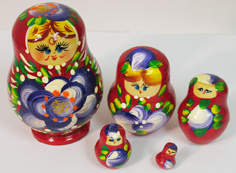 3 Miniature Russian Doll Set - 5 Nesting Dolls, Red