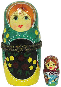 3.5 Porcelain Hinged Box Nesting Doll, Teal