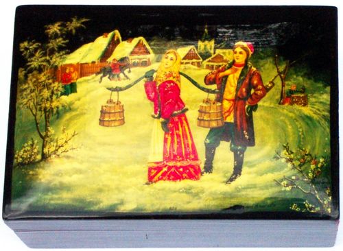 Russian Lacquer Box - Village Couple in Winter, 5L