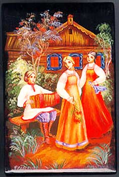 Russian Lacquer Box - Ladies in Garden, 3.5L