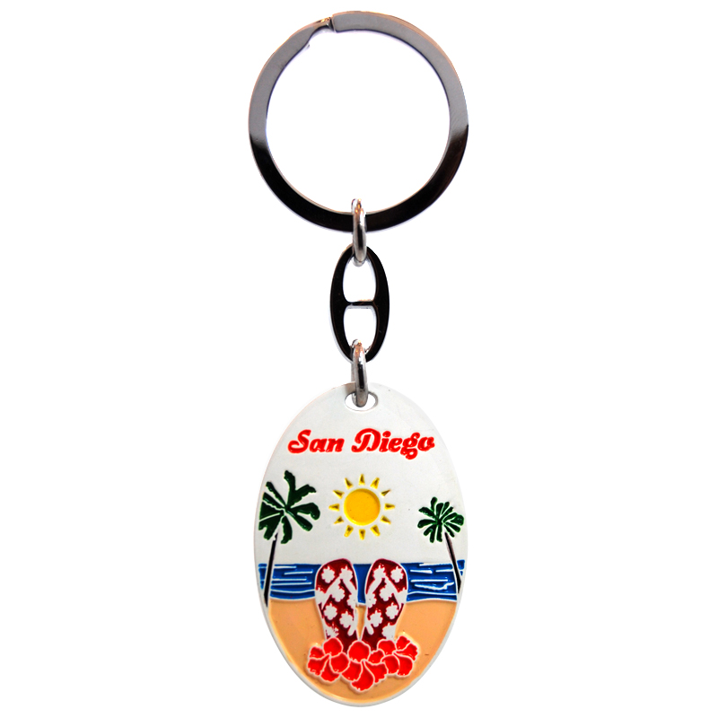 San Diego Beach Key Chain, Oval Pendant