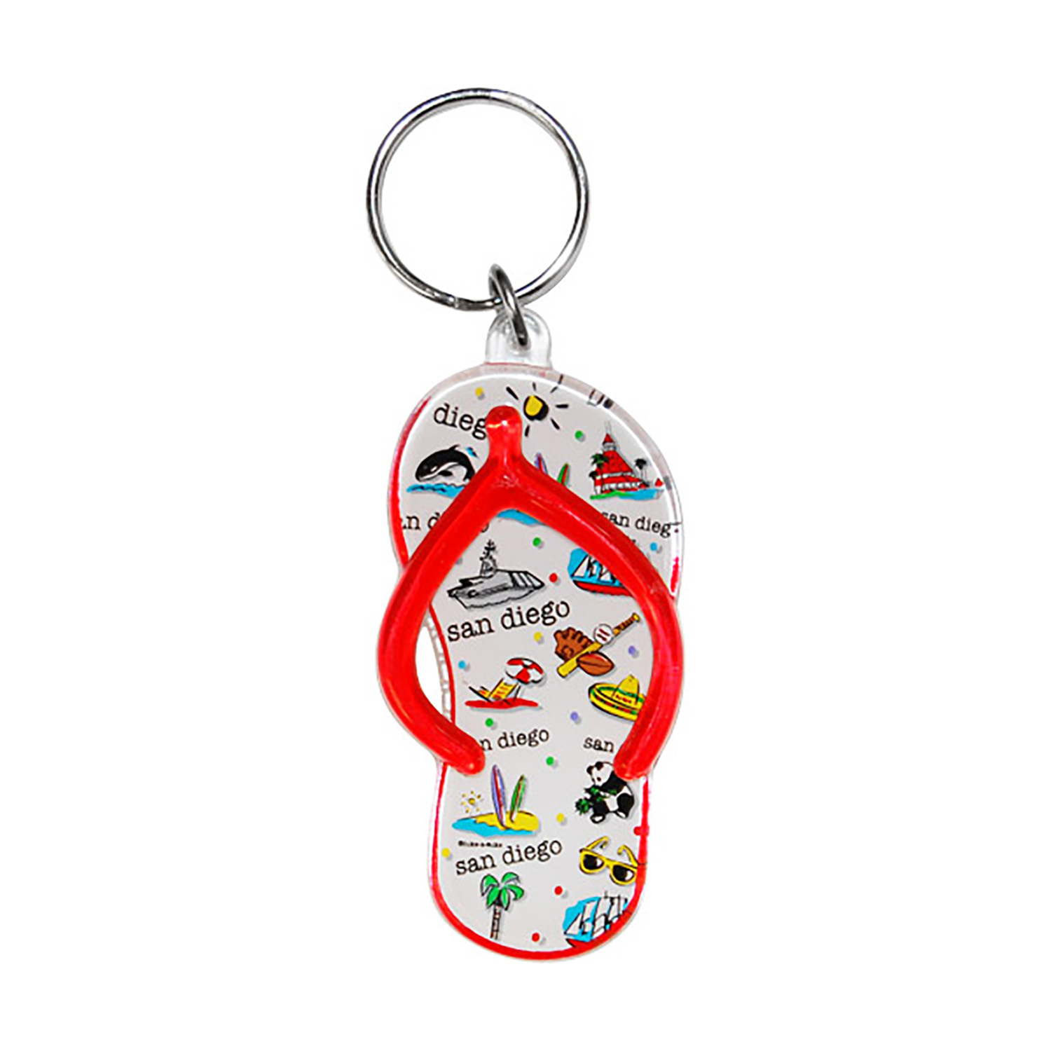 San Diego Flip Flop Acrylic Key Chain, Red