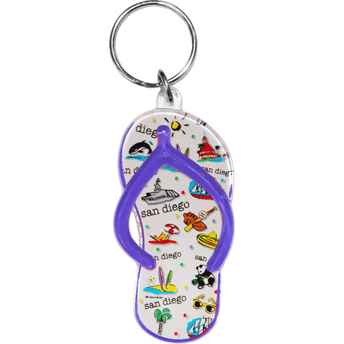 San Diego Flip Flop Acrylic Key Chain, Purple