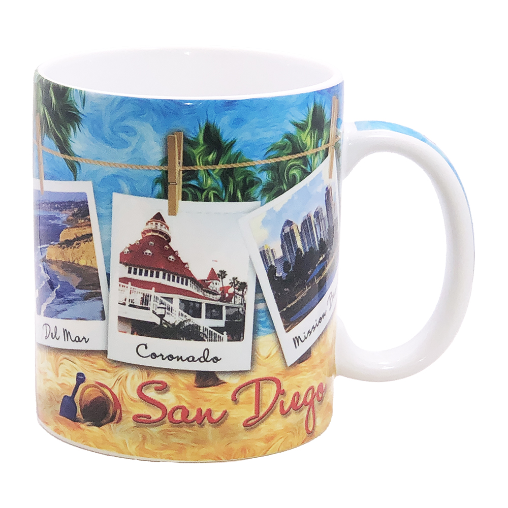San Diego Souvenir Mug, Polaroid with Color