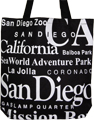 San Diego Tote Bag - White Letters on Black Canvas, 14.5H