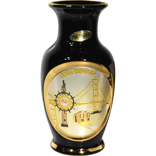 24K Gold Chokin Vase in Black - San Francisco