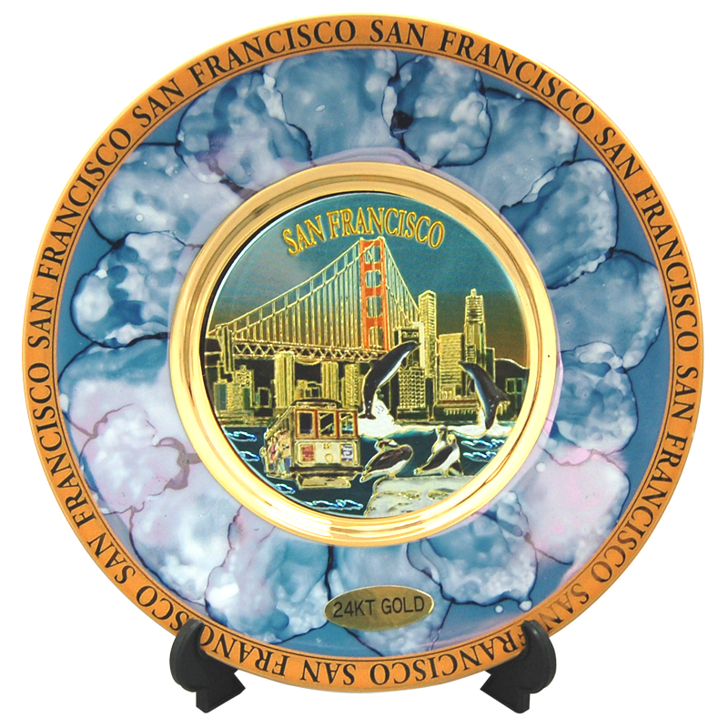 San Francisco Chokin Plate, Blue/Purple Mother-of-Pearl, 6D