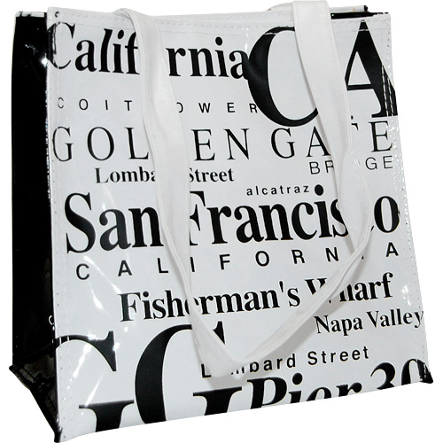 San Francisco Souvenir Tote Bag in B/W Letters, Small - White