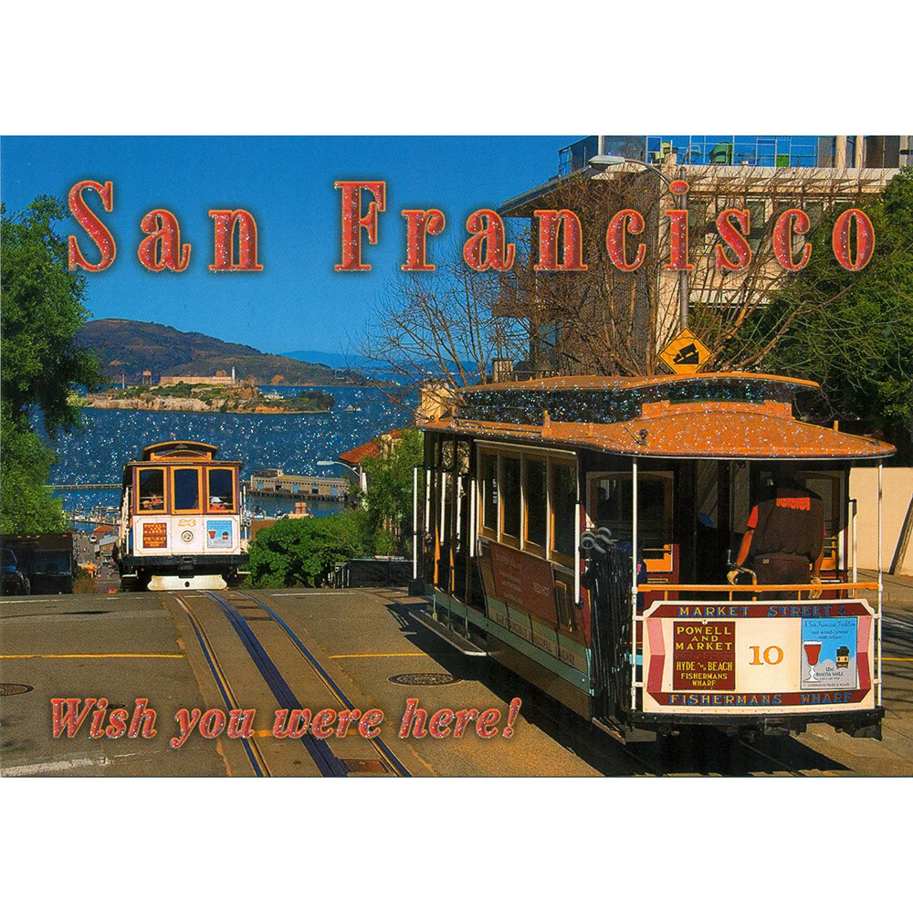 San Francisco Cable Cars and Alcatraz Postcard, 4x6