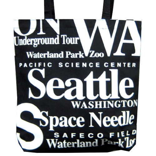 Seattle Souvenir Letter Canvas Tote Bag - Black, 14.5H