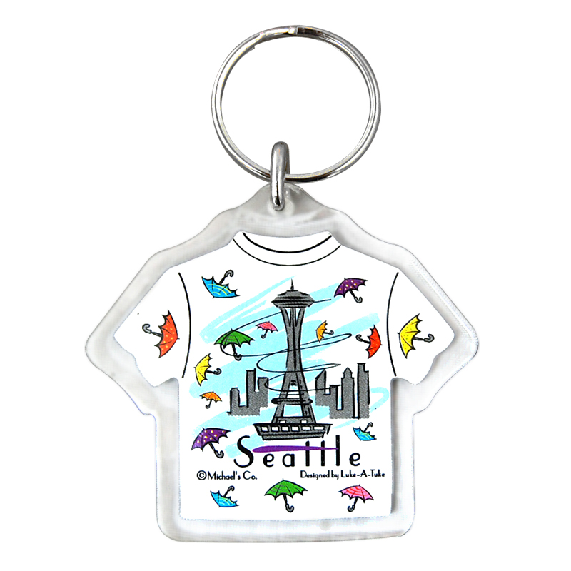 Seattle T-Shirt Shaped Keychain with Umbrellas
