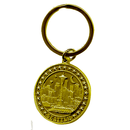 Seattle Skyline Brass Round Keychain