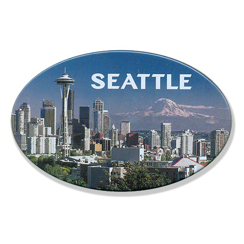 Seattle Skyline Photo Oval Tin Magnet