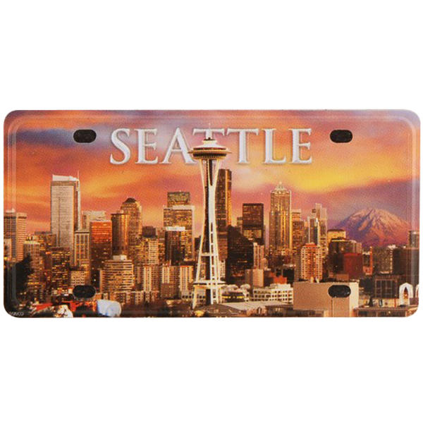 Seattle Sunset License Plate, Metal Fridge Magnet
