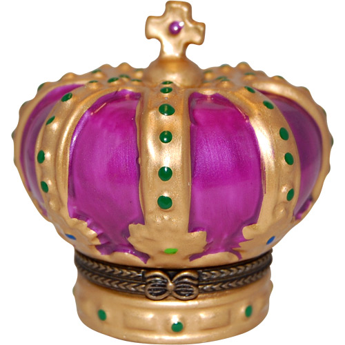 Mardi Gras Purple Crown, Porcelain Trinket Box - 2.5H
