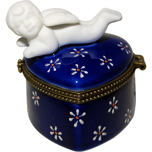 Cupid on Heart - Porcelain Trinket Box