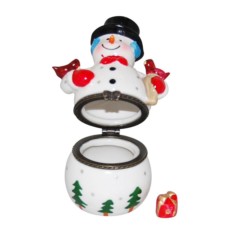 Snowman with Birds Trinket Box, 3.75H, photo-1