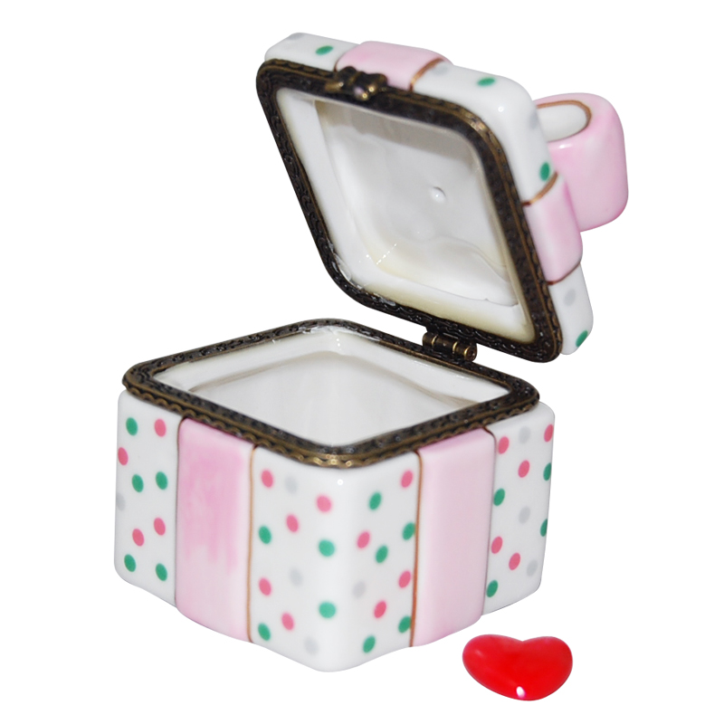 Polka Dot Pink Bow Present Trinket Box, photo-1
