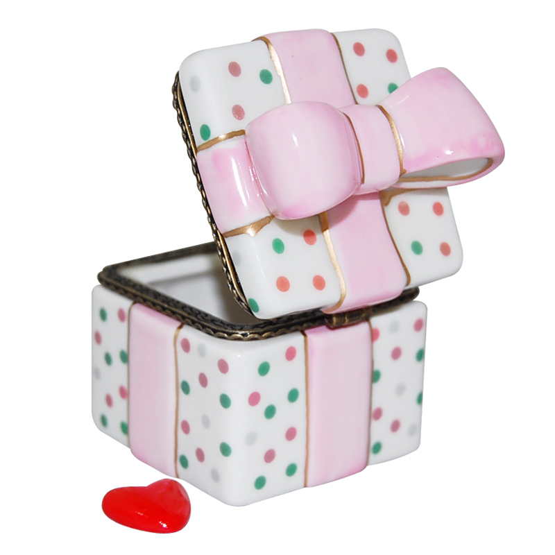 Polka Dot Pink Bow Present Trinket Box, photo-2