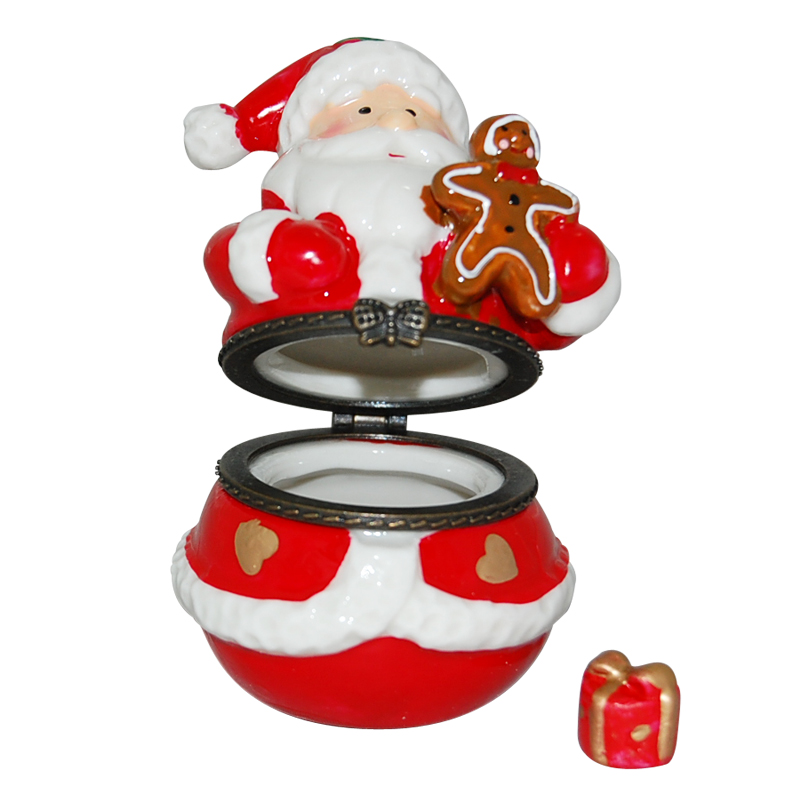 Santa Holding A Gingerbread Man Cookie Trinket Box, photo-1