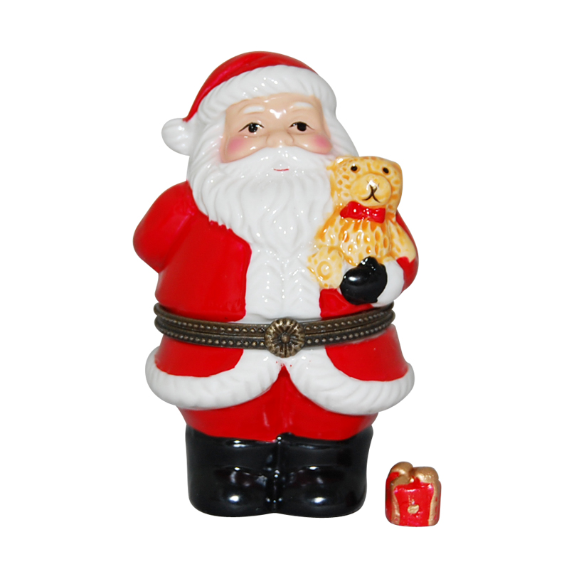 Santa Claus Holding A Teddy Bear Trinket Box