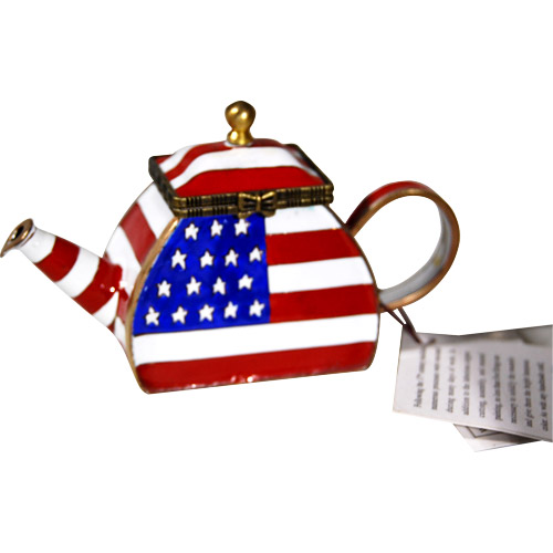 American Flag - Enamel Trinket Box in Teapot Shape