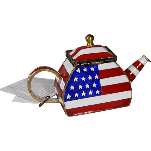 American Flag - Enamel Trinket Box in Teapot Shape, photo-1