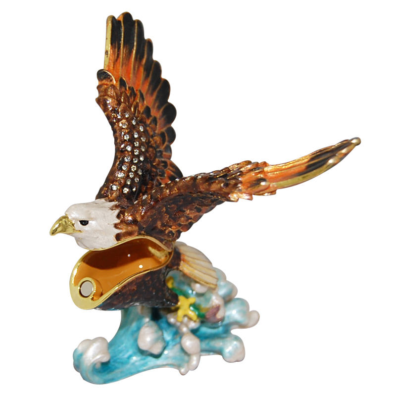 Bald Eagle - Enamel Jeweled Trinket Box, 4.25