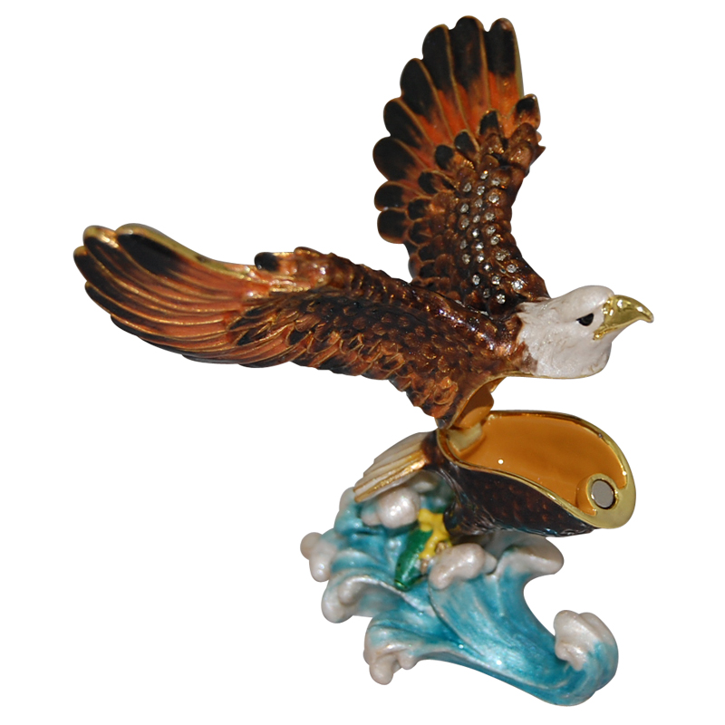 Bald Eagle - Enamel Jeweled Trinket Box, 4.25L, photo-1