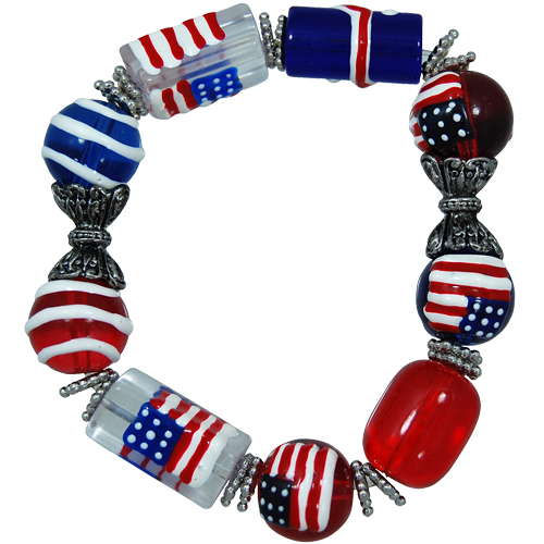 Patriotic USA Glass Bead Bracelet